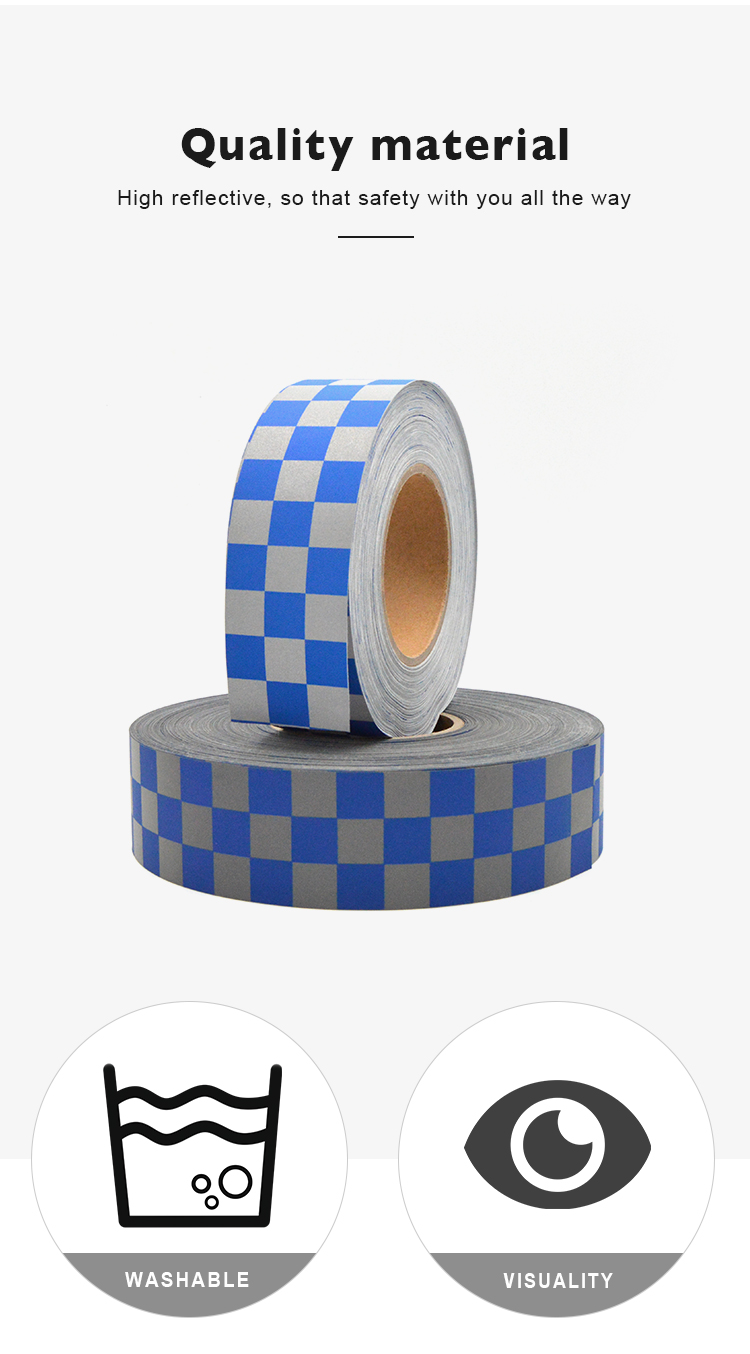 Checkered Printed Reflective Fabric Tape For Safety Clothing 